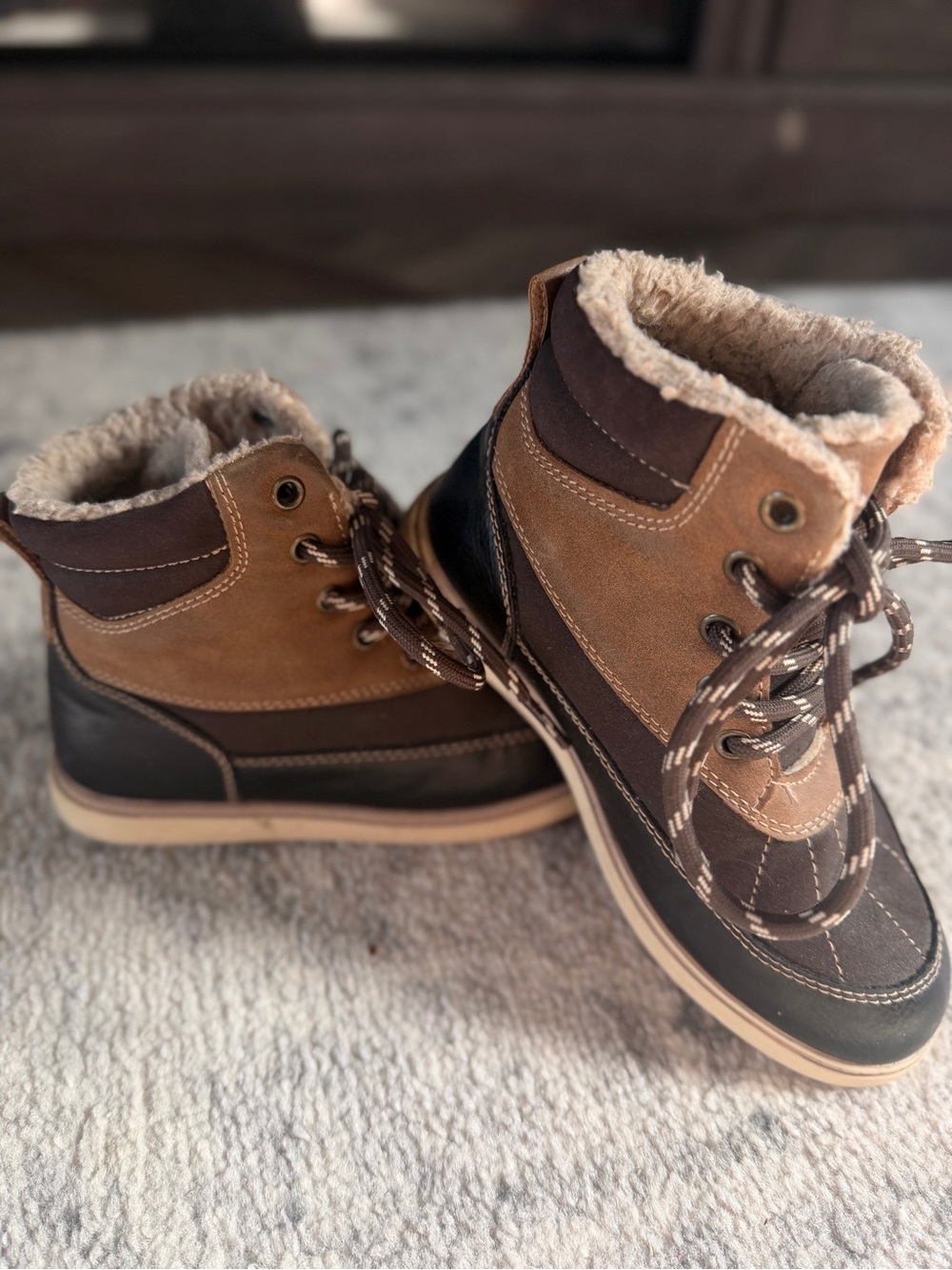 London Underground Boys Brown Faux Fur Lined Winter Boots Size 13
